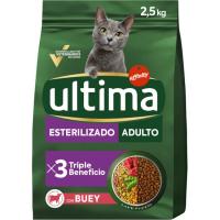 Alimento seco de buey para gato esterilizado ULTIMA, saco 2,5 kg