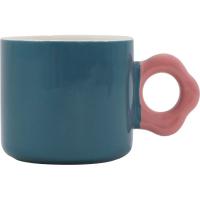 Taza azul con asa en flor rosa, 13x8,6x8,1 cm KASA, 290 ml