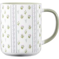 Taza verde y blanca con flores y rayas, 8,1x8,1x10,4 cm KASA, 350 ml