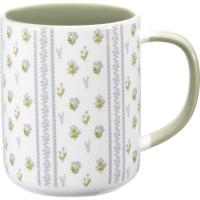 Taza verde y blanca con flores y rayas, 8,1x8,1x10,4 cm KASA, 350 ml