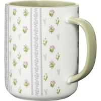 Taza verde y blanca con flores y rayas, 8,1x8,1x10,4 cm KASA, 350 ml