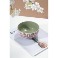 Bol verde con flores y rayas, 13,7x13,7x6,5 cm KASA, 400 ml