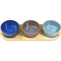 Bol de aperitivo en base de madera, 10x32x4,5 cm KASA, set 3 uds