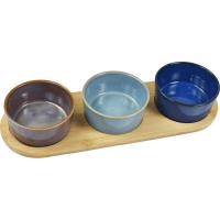 Bol de aperitivo en base de madera, 10x32x4,5 cm KASA, set 3 uds