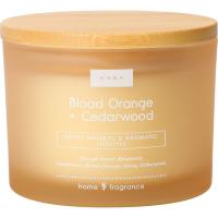 Vela Blood Orange en vaso naranja con tapa de madera KASA, 11x8,7x11 cm
