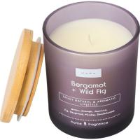 Vela Bergamot en vaso lila con tapa de madera KASA, 8,2x9,7x8,2 cm