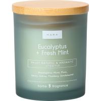 Vela Eucalyptus en vaso verde con tapa de madera KASA, 8,2x9,7x8,2 cm