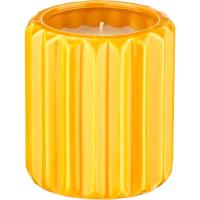 Vela en vaso cerámico de rayas amarillo KASA, 8x9x8 cm