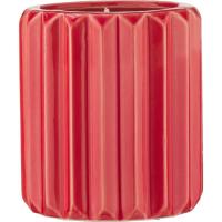Vela en vaso cerámico de rayas rojo KASA, 8x9x8 cm