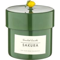 Vela Sakura en vaso verde con tapa KASA, 8,5x12x8,5 cm