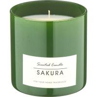 Vela Sakura en vaso verde con tapa KASA, 8,5x12x8,5 cm