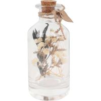 Botella de vidrio con flores blancas secas en el interior KASA, Ø6x14 cm