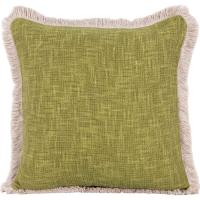 Cojín liso verde con flecos, 100% algodón KASA, 45x45 cm