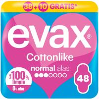Compresas normal con alas EVAX COTTONLIKE, paquete 38+10 uds