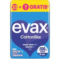 Compresas super plus con ala EVAX, paquete 23+7 uds