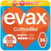 Compresas super con alax EVAX COTTONLIKE, paquete 28+8 uds