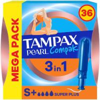 Tampones super plus TAMPAX COMPAK PEARL, caja 36 uds