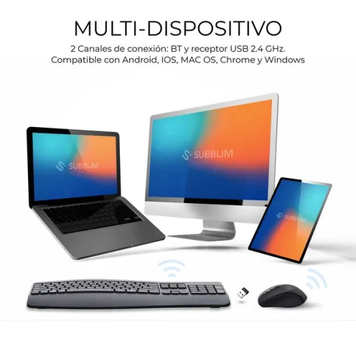 Teclado ergonómico con ratón Bluetooth + 2.4G negro, Prowave SUBBLIM