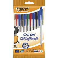 Bolígrafo colores: 4 azul, 2negro, 2rojo, 2verde, punta 1.0mm Cristal BIC, 10uds