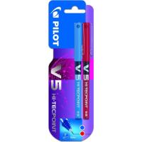 Bolígrafo rotulador tinta líquida punta aguja, rojo y azul V5 PILOT, Pack 2 uds