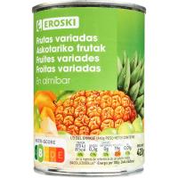 Frutas variadas en almíbar EROSKI, frasco 240 g