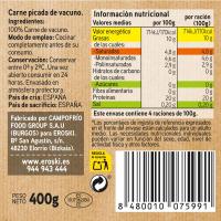Carne picada 100% vacuno EROSKI, bandeja 400 g