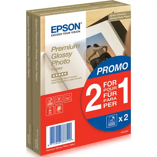 Papel foto brillo 2x40 hojas 10x15 cm, S042167 EPSON, 1 ud