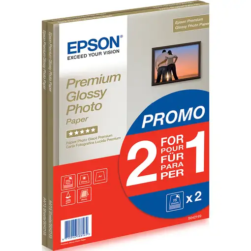 Papel foto satinado 2x15 hojas, A4, S042155 EPSON, 1 ud