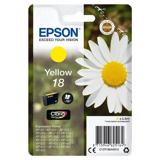 Cartucho de tinta original amarillo T1804 EPSON, 1 ud