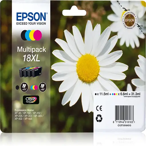 Pack cartuchos de tinta original, 4 colores T1806 XL EPSON, 1 ud