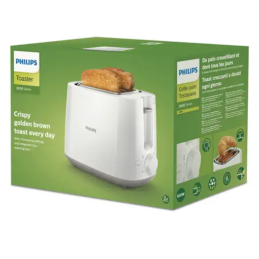 Tostador dos ranuras anchas, 800 W, Daily HD2581/00 PHILIPS