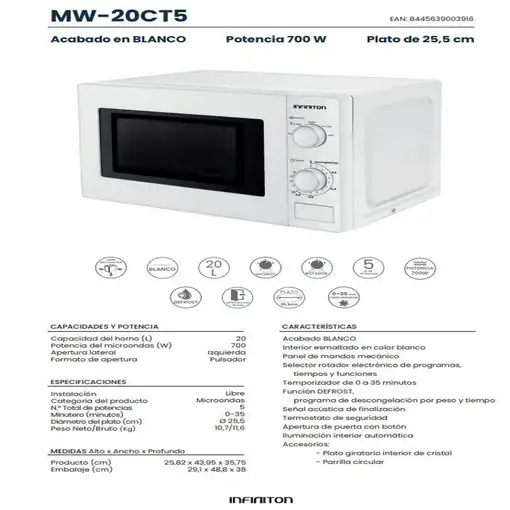 Infiniton MW-1015 Blanco Encimera 20 L 700 W