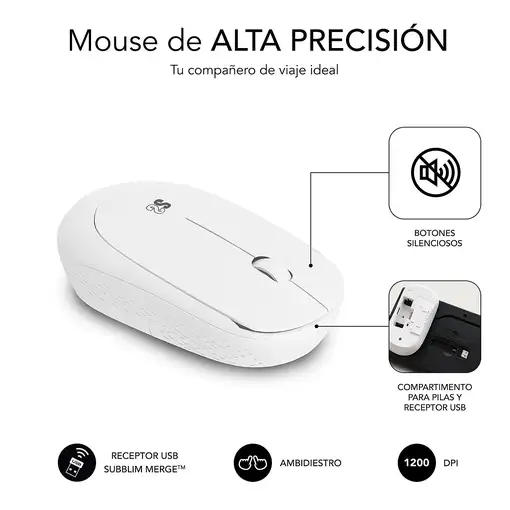 Combo Teclado y Ratón Business Slim Silencioso Inalámbrico 2.4G  Blanco