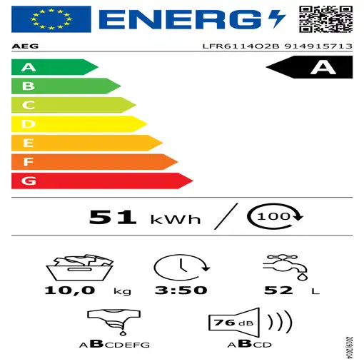 AEG Series 6000 LFR6114O2B lavadora Carga frontal 10 kg 1400 RPM Blanco