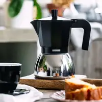 Cafetera Italiana negra Induction inox, tecnologia Bi-clad, mango termoresistente, apta para todo tipo de cocinas MONIX, 3 tazas