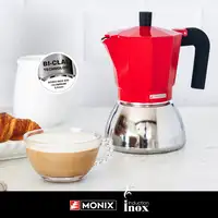 Cafetera Italiana roja Induction inox, tecnologia Bi-clad, mango termoresistente, apta para todo tipo de cocinas MONIX, 9 tazas