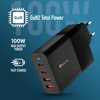 Cargador GAN de pared ultrarápido de 100W con 4 puertos: 2 USB-C 2 USB-A, NGS