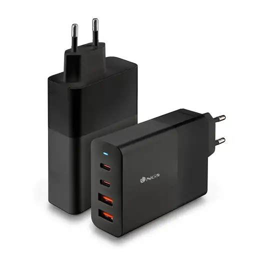 Cargador GAN de pared ultrarápido de 100W con 4 puertos: 2 USB-C 2 USB-A, NGS