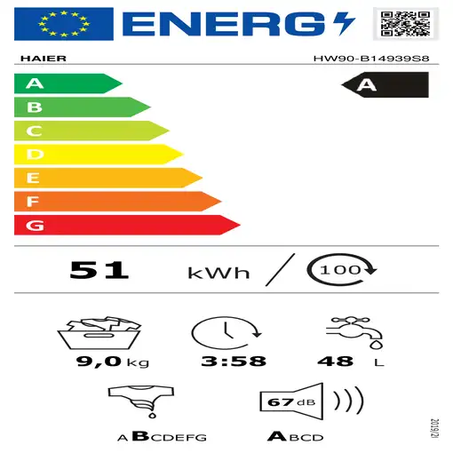Haier I-Pro Series 3 HW90-B14939S8 lavadora Carga frontal 9 kg 1400 RPM Antracita