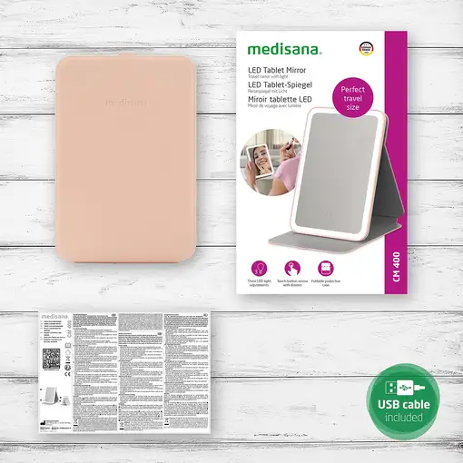 Espejo cosmético tipo tablet con LED MEDISANA