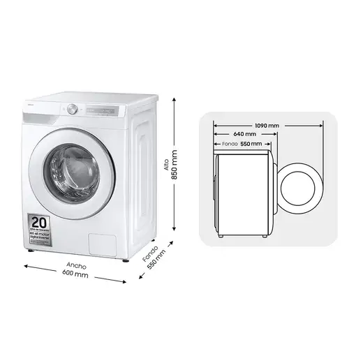 Samsung Lavadora 9kg Blanca AI Ecobubble™, Clasificación Energética A WW90DG6U85HH