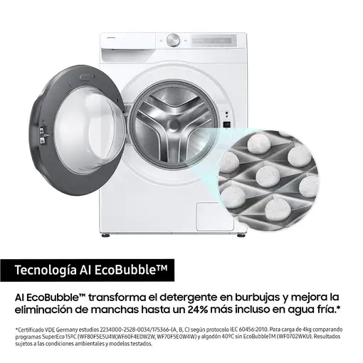 Samsung Lavadora 9kg Blanca AI Ecobubble™, Clasificación Energética A WW90DG6U85HH
