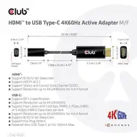 CLUB3D CAC-1333 adaptador de cable de vídeo 0,22 m HDMI tipo A (Estándar) USB Tipo