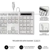 Teclado Ergonómico Y Ratón Con Cable Usb Plano Silencioso Ergo  Blanco Plata