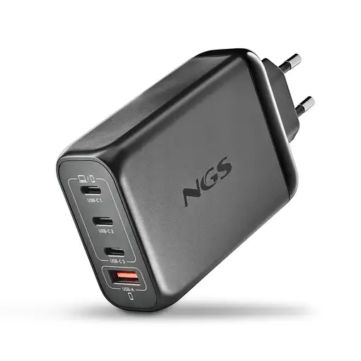 Cargador GAN de pared ultrarápido de 140W con 4 puertos: 3 USB-C 1 USB-A, NGS