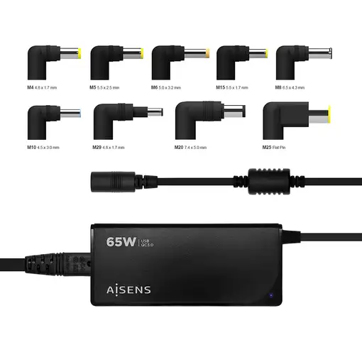 AISENS Cargador 65 W Automatico Universal Multitension Para Portatil Con 9 Conecto