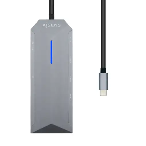AISENS USB-C dock 8 en 1, USB-C a 1xHDMI, 1xRJ45, 3xUSB, 1xPD, 1xSD, 1xMicroSD, Gr