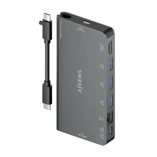 AISENS USB-C Dock 8 en 1, USB-C a 1xHDMI, 1xRJ45, 3xUSB-A, 1xUSB-C Datos+PD, 1xSD,