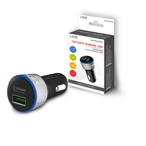 Savio SA-06/B cargador de dispositivo móvil Smartphone Negro Encendedor de cigarri