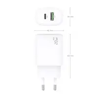 AISENS Cargador GaN 20W, 1xUSB-C PD3.0, 1xUSB-A QC3.0, Blanco